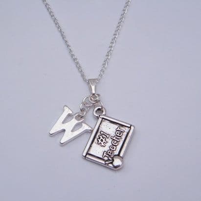 Number 1 Teacher Necklace - Initial Charm Style
