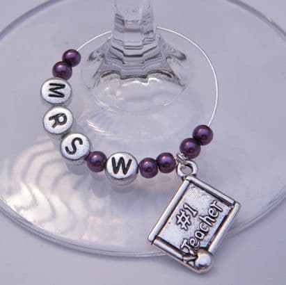 Number 1 Teacher Personalised Wine Glass Charm