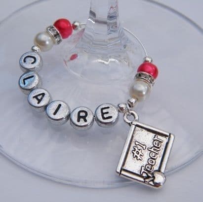 Number 1 Teacher Personalised Wine Glass Charm - Elegance Style