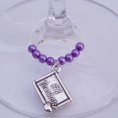 Number 1 Teacher Wine Glass Charm - Beaded Style