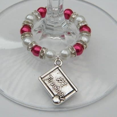 Number 1 Teacher Wine Glass Charm - Full Sparkle Style