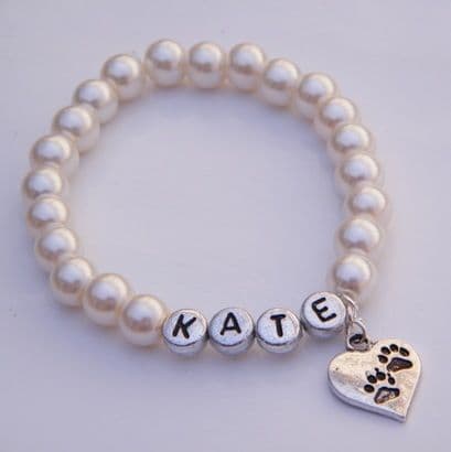 Pawprint Heart Personalised Bracelet - Beaded Style