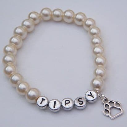 Pawprint Outline Personalised Bracelet - Beaded Style