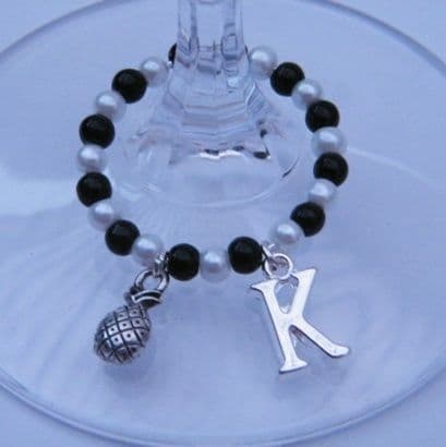 Pineapple Wine Glass Charm - Initial Full Bead Style