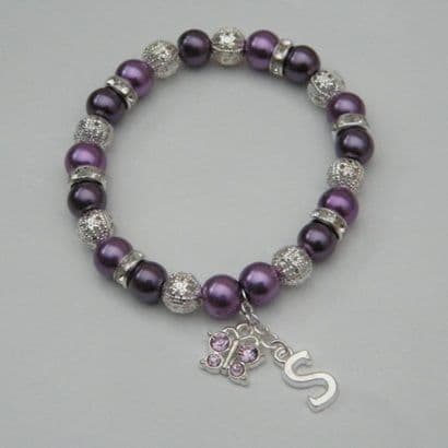 Pink Sparkle Butterfly Initial Bracelet - Sparkle & Bling Style