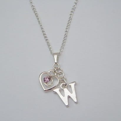 Pink Sparkle Swirl Heart Necklace - Initial Charm Style