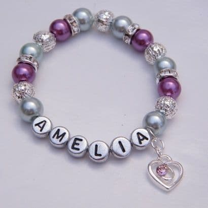Pink Sparkle Swirl Heart Personalised Bracelet - Sparkle & Bling Style