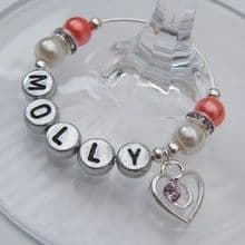 Pink Sparkle Swirl Heart Wine Glass Charms