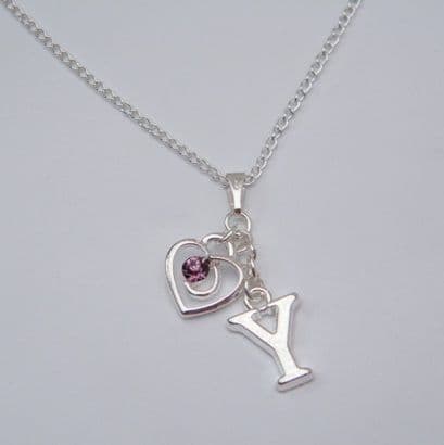 Purple Sparkle Swirl Heart Necklace - Initial Charm Style
