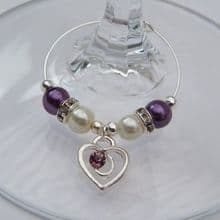 Purple Sparkle Swirl Heart Wine Glass Charms