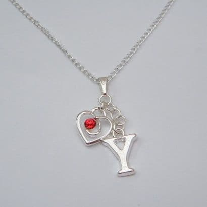 Red Sparkle Swirl Heart Necklace - Initial Charm Style