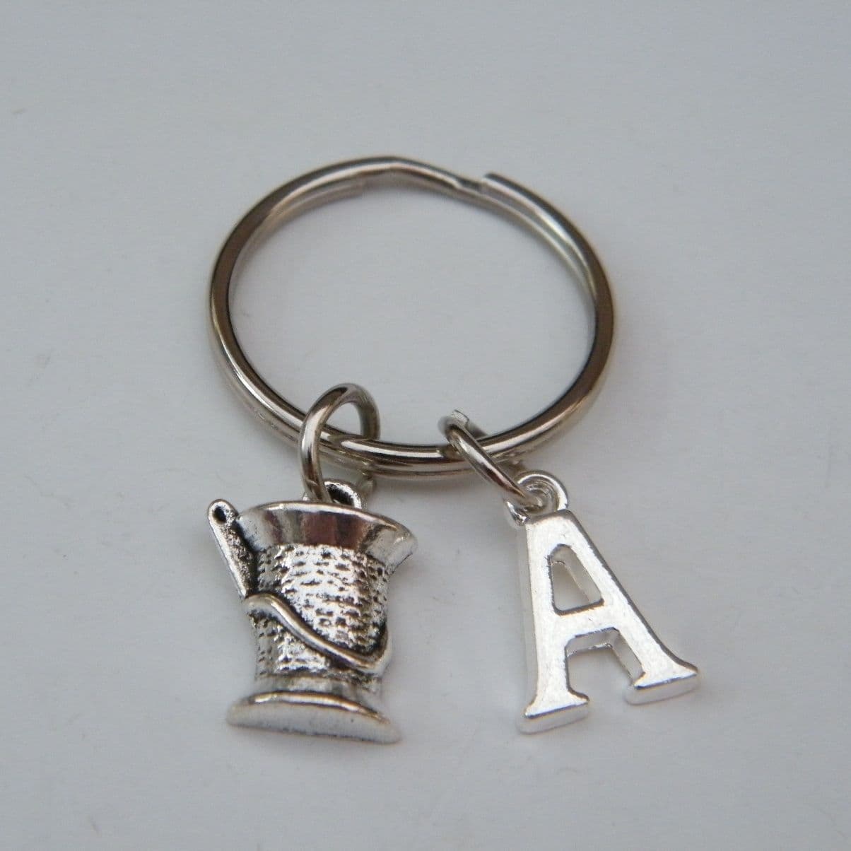 Sewing Needle Thread Keyring Initial Charm Style
