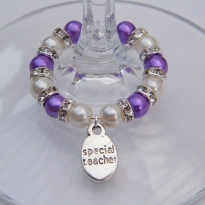Special Teacher Wine Glass Charm - Full Sparkle Style