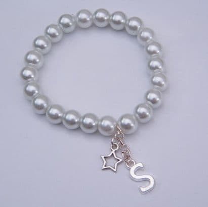 Star Outline Initial Bracelet - Beaded Style