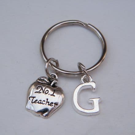 Teacher Apple Keyring - Initial Charm Style