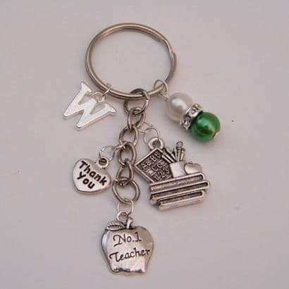 Teacher Apple Keyring - Initial Multi Charm Style
