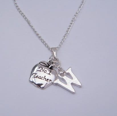 Teacher Apple Necklace - Initial Charm Style