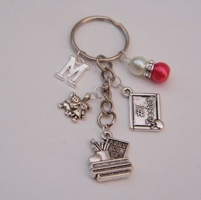 Teacher Blackboard Keyring - Initial Multi Charm Style