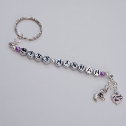 Thank You Personalised Keyring - Double Charm Beaded Style