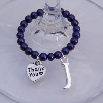 Thank You Wine Glass Charm - Initial Full Bead Style