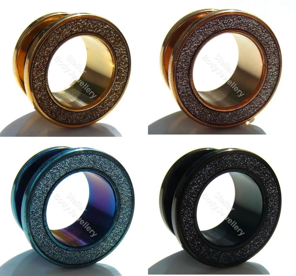 Anodized Steel Screw Glitter Rim Ear Tunnel Plug 6mm to 25mm 4 Colours