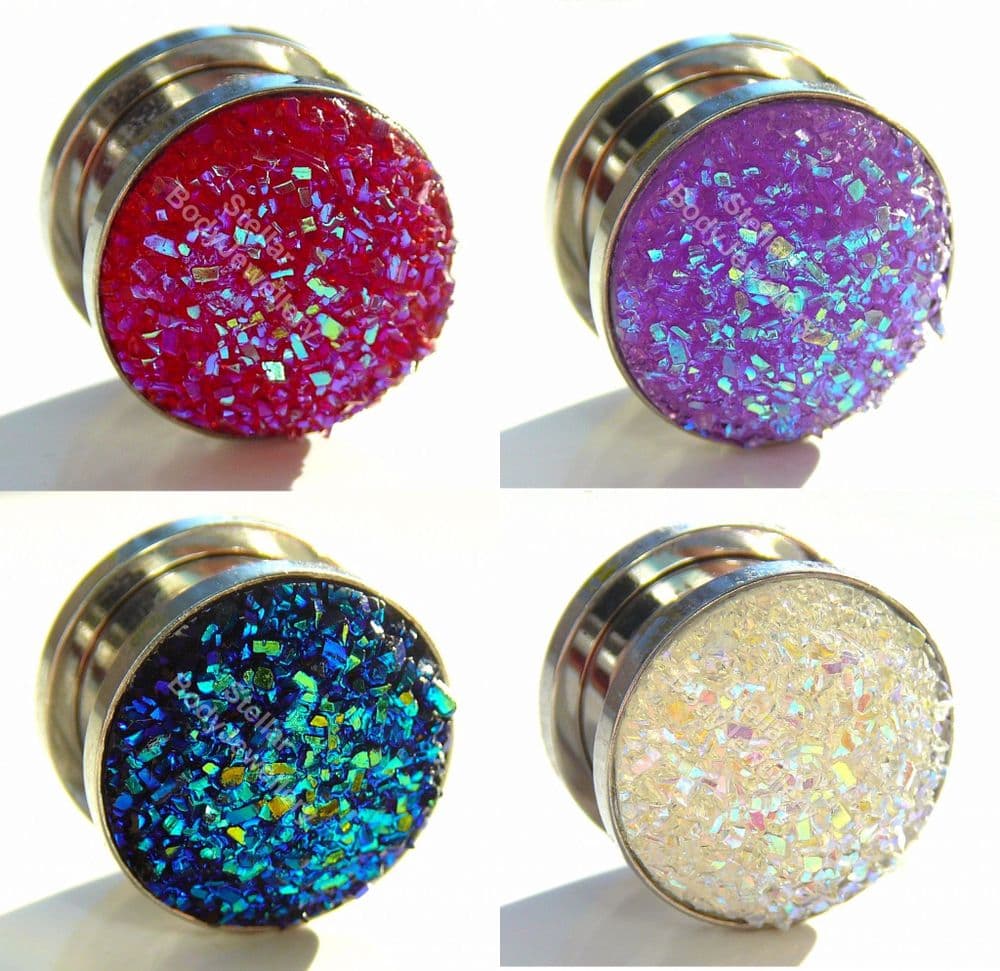 Steel Screw Crystals Ear Plug Tunnel 6mm 16mm 4 Colours