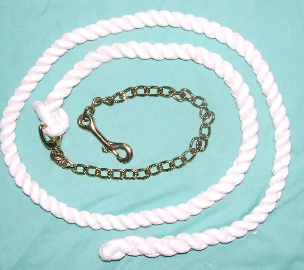 White Cotton Lead Rope With Brass Chain