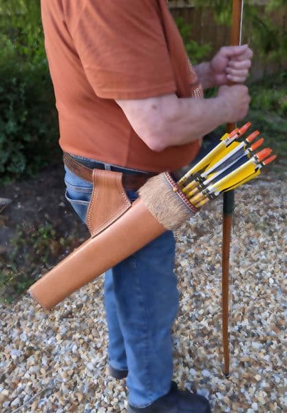 LEATHER HIP QUIVER (brown with hair top)
