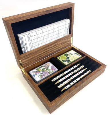 Handcrafted Wood Bridge Set lined with suede.    Made in England