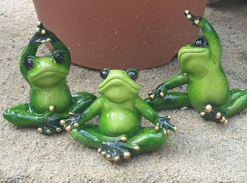 3 decorative yoga frogs