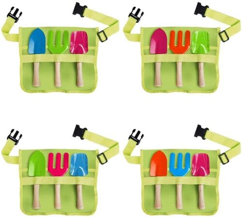 Children's gardening toolbelt with coloured tools