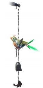 Feathered tail bird mobile windchime (green)