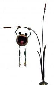 Metal garden stake with hanging frog