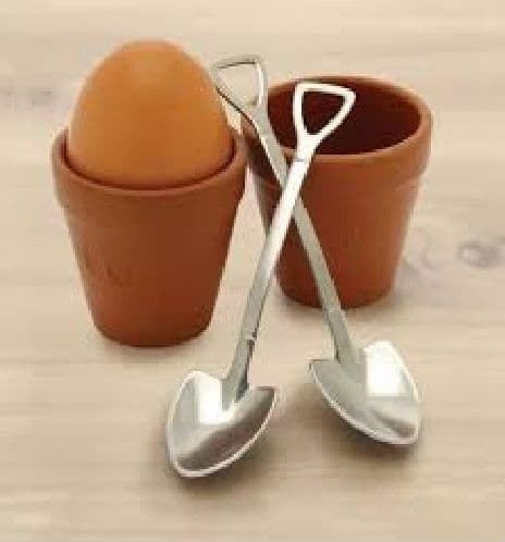 Plant Pot Egg Cup Set of two with Shovel Spoons