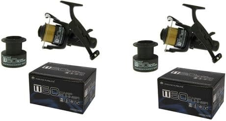 2 X Carp Fishing TT60 4BB Free Runner Reels with 10lb Line + Spare Spool Reel