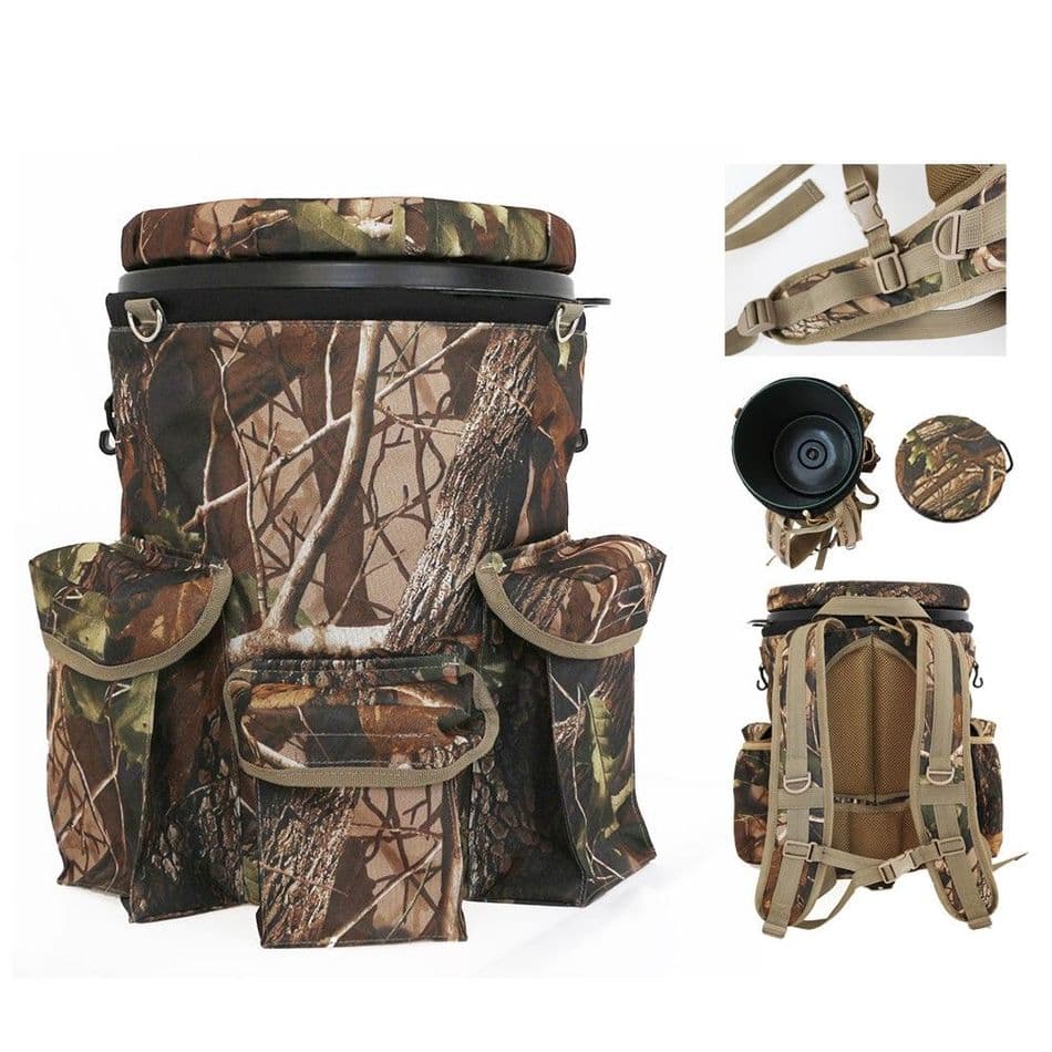 Backpack Camo Spinning Swivel Bucket Seat Hunting Shooting Seat Storage Pockets