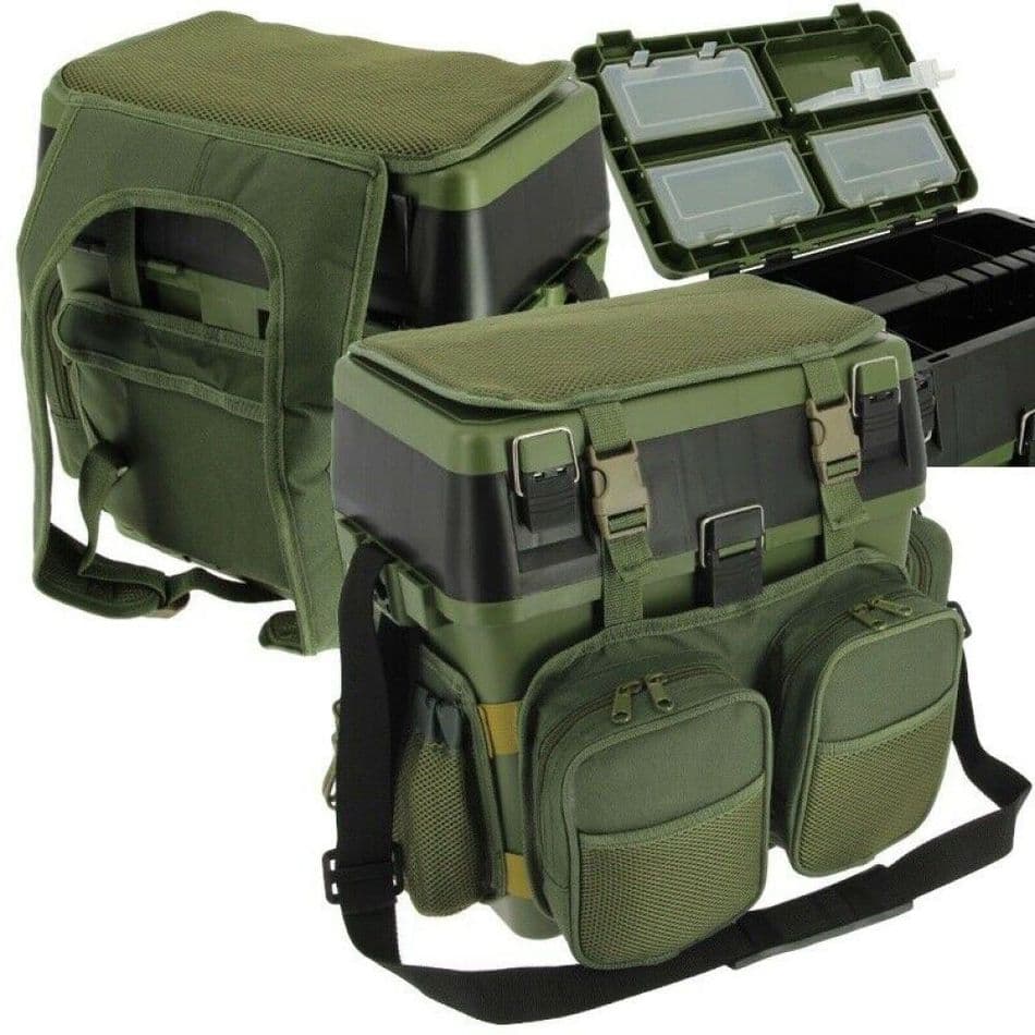 Fishing Seat Tackle Box & Rucksack Fly Sea Coarse Fishing Back Pack Rucksack New