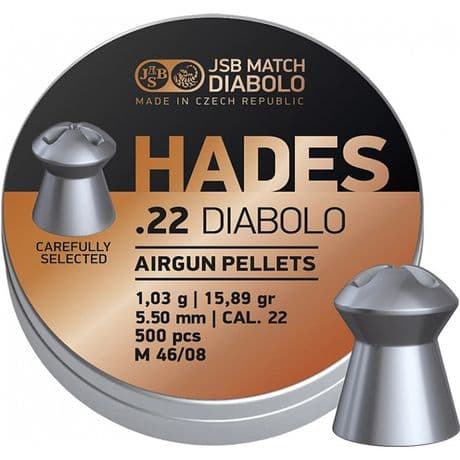 JSB Hades .22 5.50mm 15.89gr Airgun Pellets 500 Tin Air Rifle Hunting Diabolo