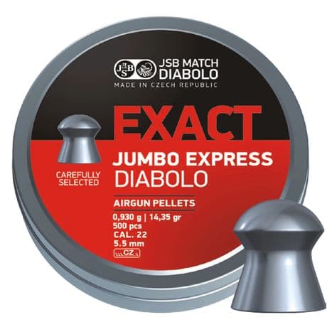 JSB Jumbo Exact Express Diabolo .22 5.52 14.35gr Airgun Pellets 500 Tin Air Shot