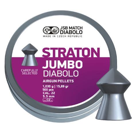 JSB Jumbo Straton Pointed .22 5.50mm 15.89gr Airgun Pellets 500 Tin Diabolo