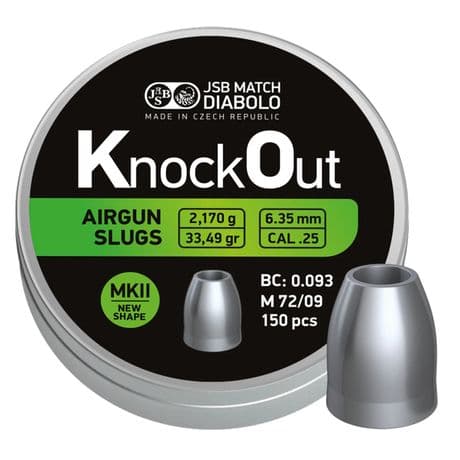JSB Knock Out MKII HP Airgun Slugs .25 33.49gr 150 Tin Air Rifle Hunting