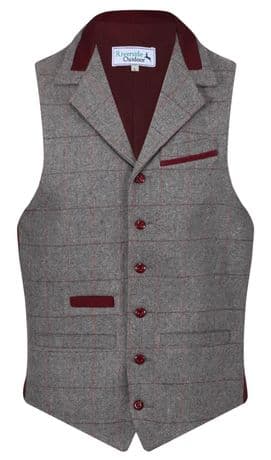 MENS WOOL Denford Quality TWEED Check Waistcoat With Collar Pewter Grey New