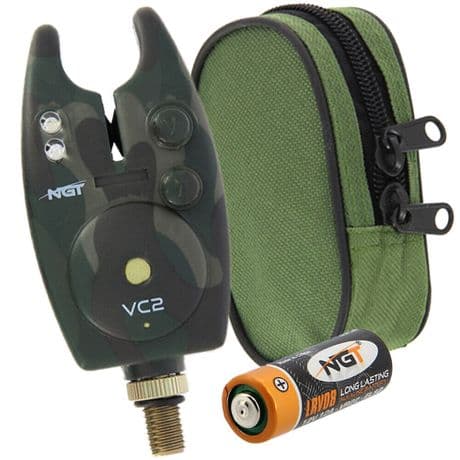 NGT Camo VC2 Bite Alarm Volume and Tone Control Carp Fishing + Case + Battery