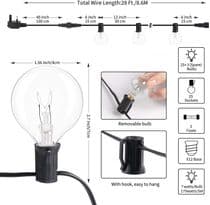 Outdoor Lights Festoon Garden Party String Lights G40 25FT Connectable 25 Bulbs