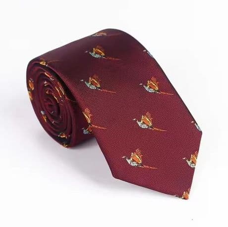 Quality Country Claret Shooting Tie Pheasant Design Soft Silk Feel Design New