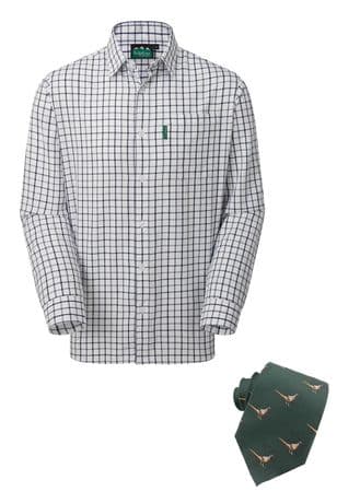 Ridgeline Men's Sedgebrook Shirt + FREE TIE Navy Storm Check Tattersall Checked