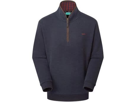Ridgeline Mens Brancaster 1/4 Zip Top Navy Soft Hardwearing Natural Cotton