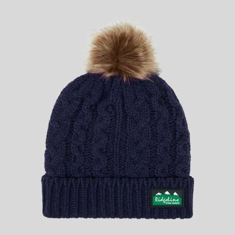 Ridgeline Nordic Fleck Bobble Hat Navy Beanie Autumn Winter Hat Faux Fur Pom