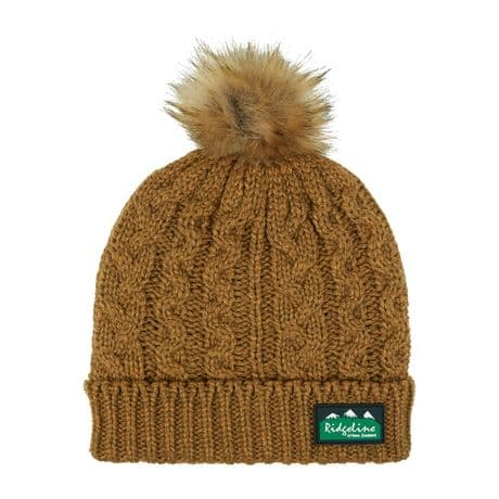 Ridgeline Nordic Fleck Bobble Hat Ochre Beanie Autumn Winter Hat Faux Fur Pom
