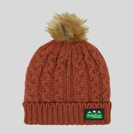 Ridgeline Nordic Fleck Bobble Hat Russet Beanie Autumn Winter Hat Faux Fur Pom